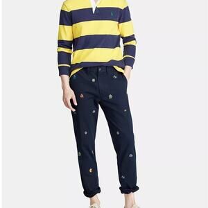 Ralph Lauren Polo Navy Blue Crest Embroidered Pants 33/30